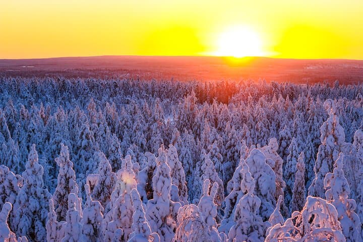 Sunset with winter scenery in Rovaniemi