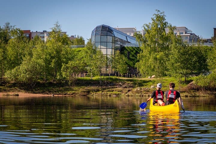 Canoeing around Arktikum in Rovaniemi