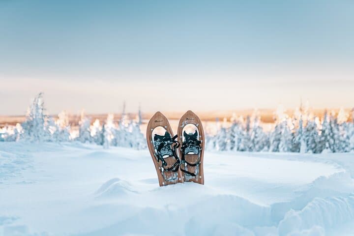 Golden hour views during our Arctic snowshoeing tour