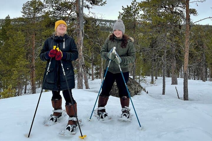 Snowshoe walkers on the hill.