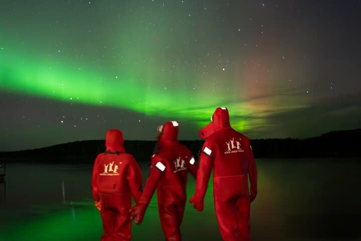 Ice Floating in Forest Lake with Aurora Borealis
