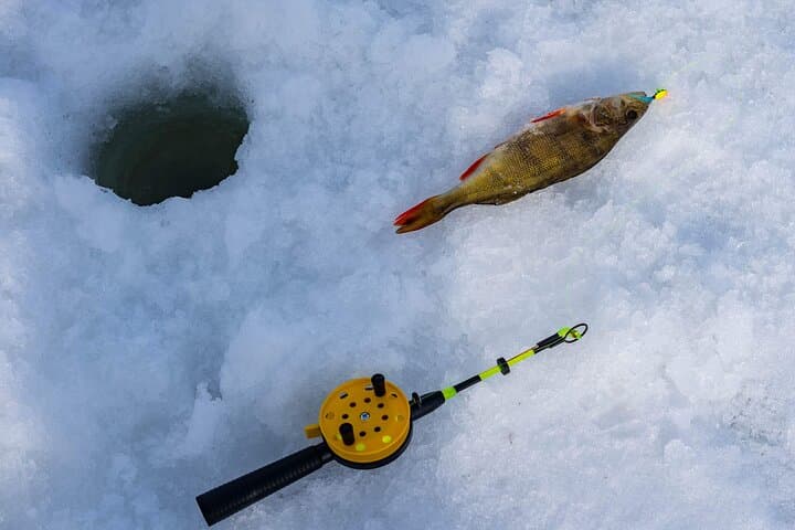 Ice Fishing in a small group with snowshoeing and salmon soup