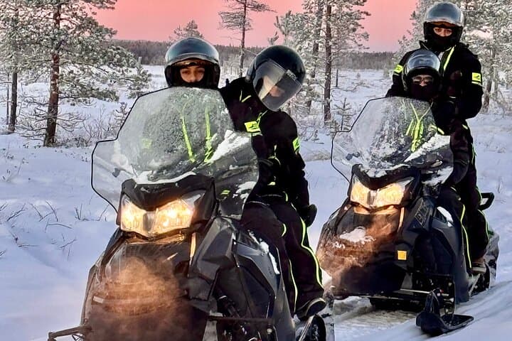 Small group Snowmobiling.