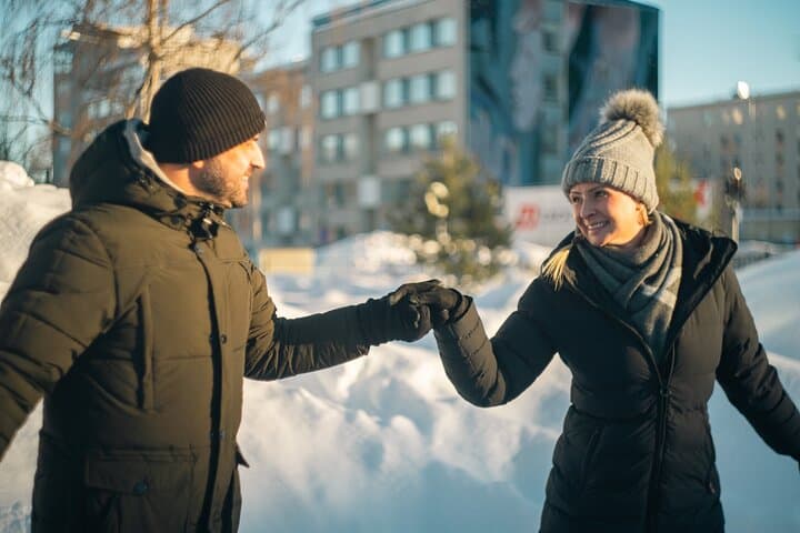 Ice skating private couple photography session Rovaniemi