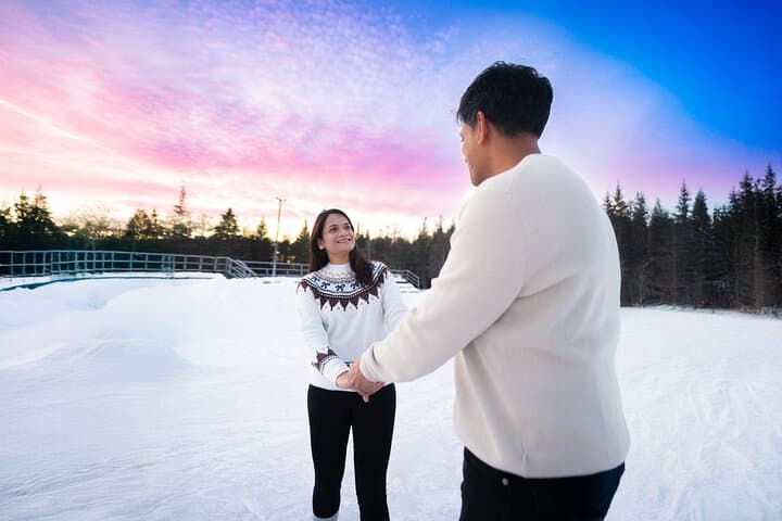 Ice skating private couple photography session Rovaniemi